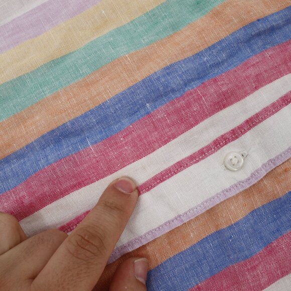 J Crew Shirt Men Large Baird McNutt Irish Linen Striped Button Down Short Sleeve - Picture 10 of 12